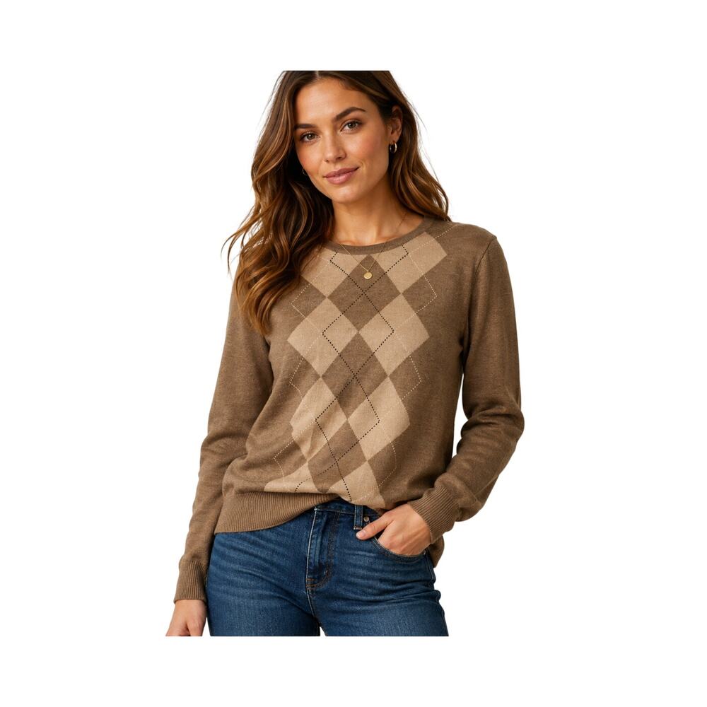 Pendleton sz L neutral argyle popover sweater preppy 100% merino wool career